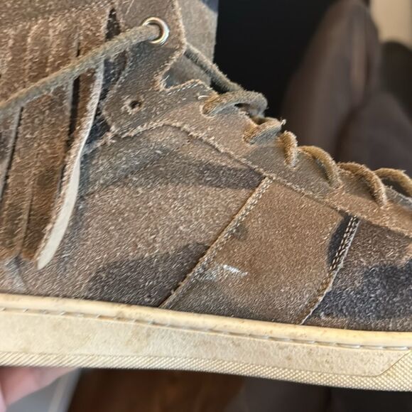 Saint Laurent Camo Suede Fringe-Detail High-Top Sneaker Sz. 11 (44) - Picture 10 of 10